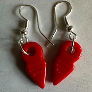 ARTISAN Talhakimt Red Czech Glass 1 1/2” long Sterling Silver Earrings